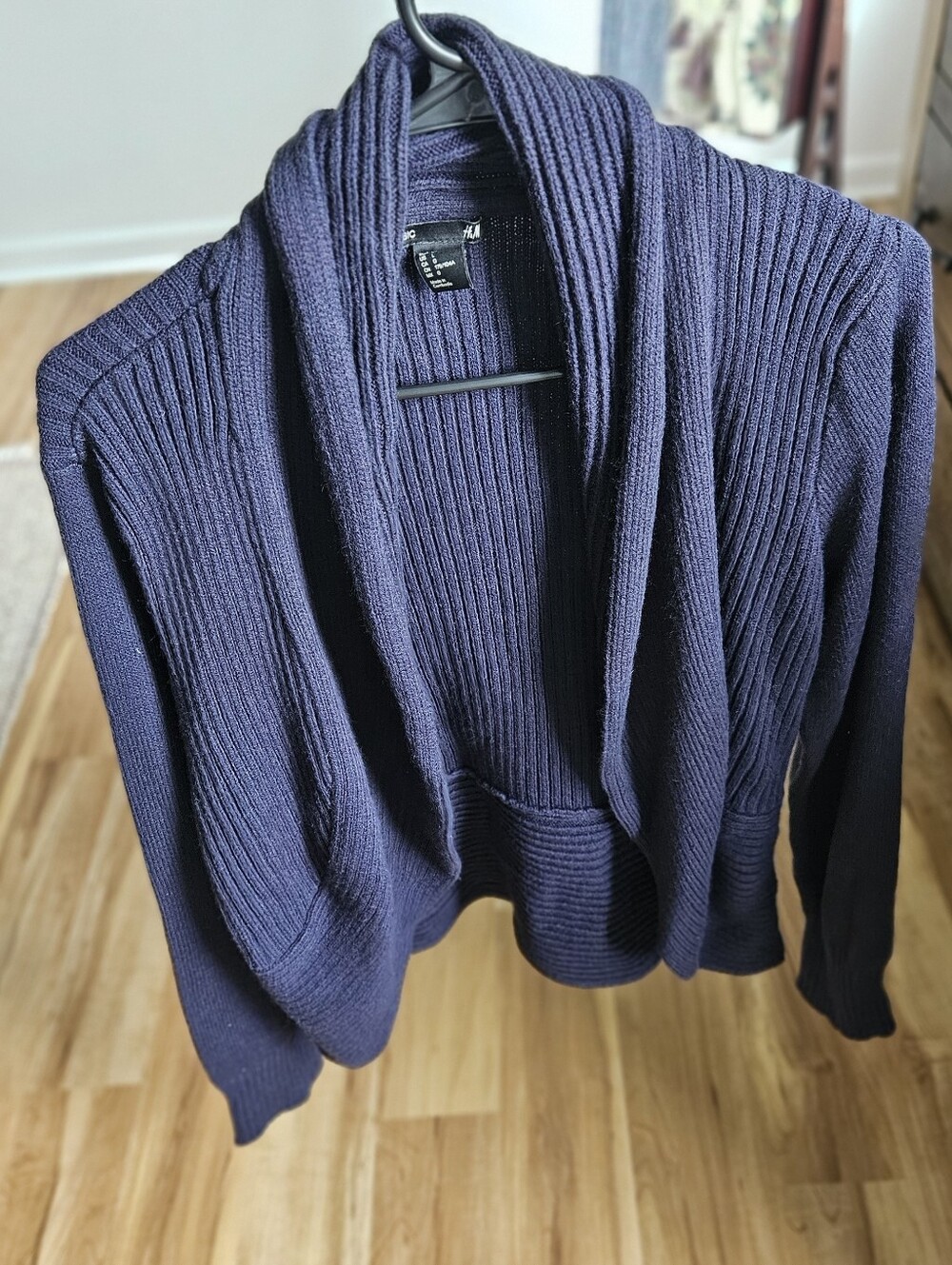 H&M Dark Navy Ribbed Shawl-Collar Cardigan